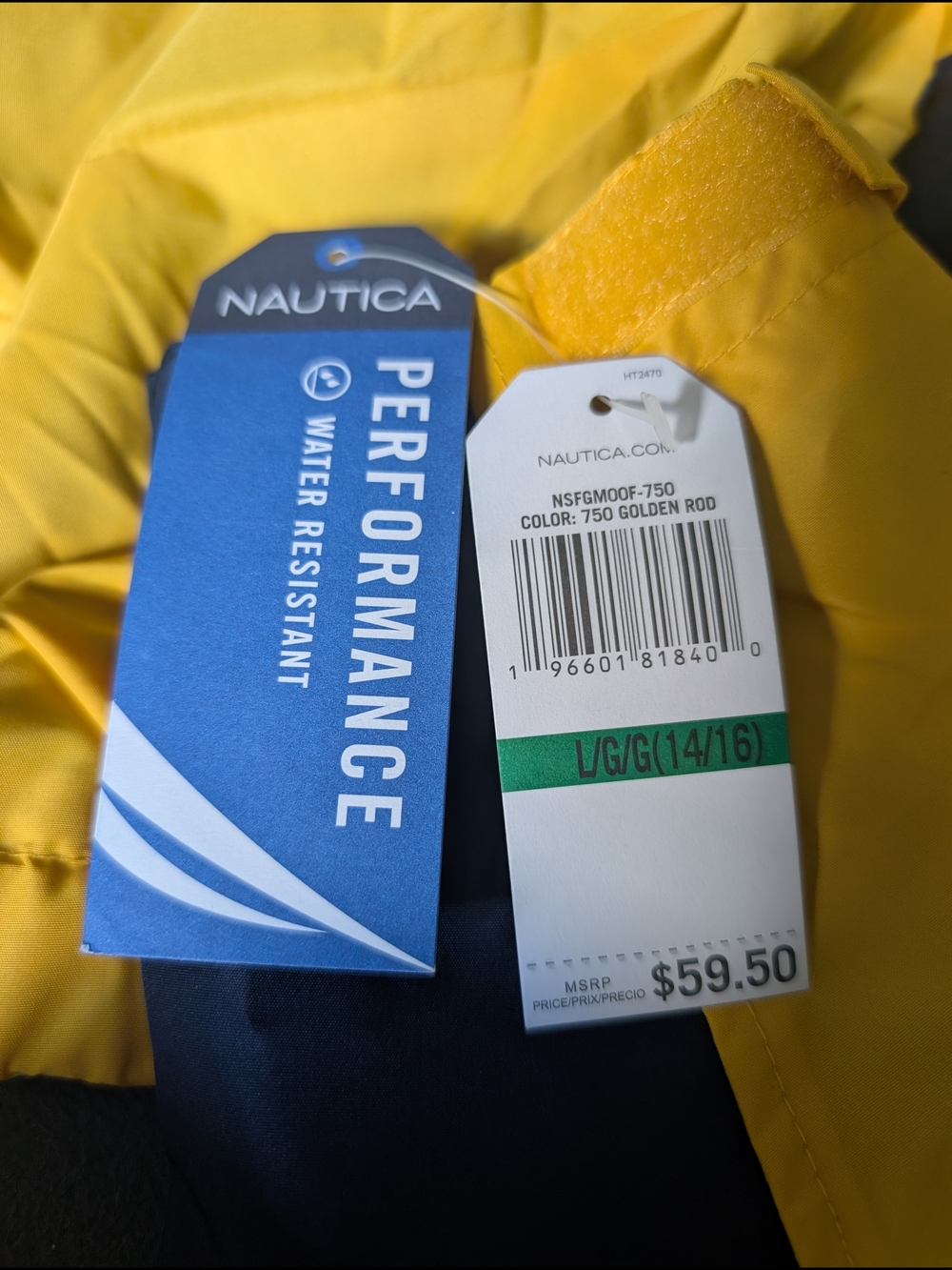 NWT Nautica Yellow Hooded Windbreaker Jacket LG 14/16 - Picture 6 of 6
